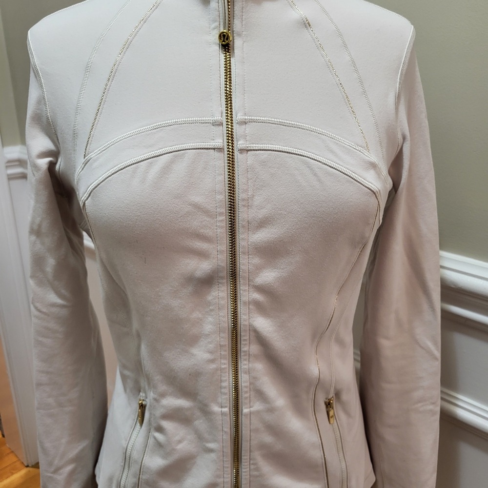 lululemon athletica Cream Zip-Up Bomber Jacket with Gold Hardware